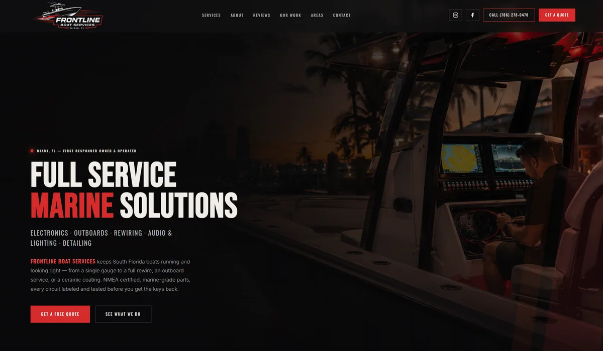 Frontline Boat Services marine services website project by After Dark Labs