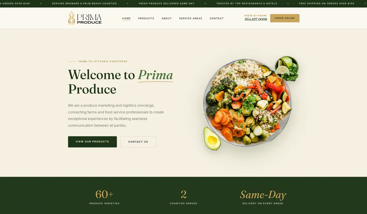Prima Produce business website project by After Dark Labs