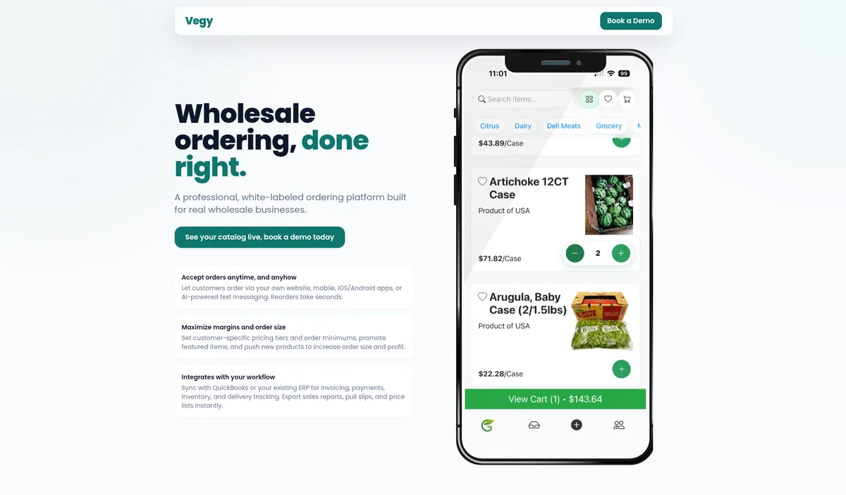 Vegy wholesale ordering platform project by After Dark Labs